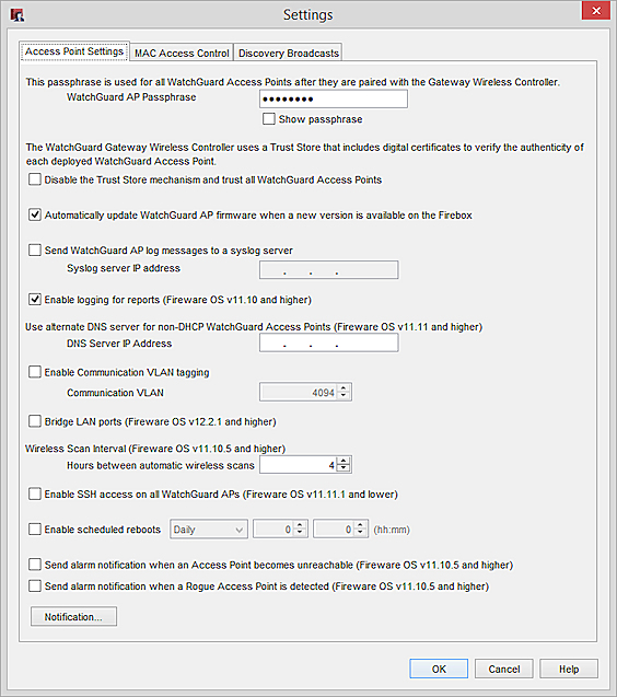 WatchGuard Gateway Wireless Controller Settings