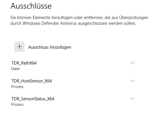 Windows Defender Security Center -> Viren- und Bedrohungsschutz -> Ausschlüsse