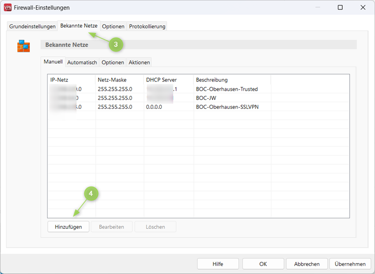 Firewall-Einstellungen Trusted Networks