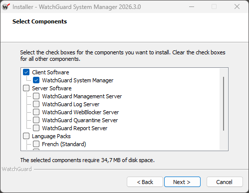 WSM Install Select Components
